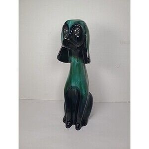 Vintage MCM Blue Mountain Canada Pottery 13.5" Tall Dog Green Figurine Crack!